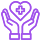 Lila Icon, das zwei Hände zeigt, die ein Herz mit Kreuz in der Mitte halten